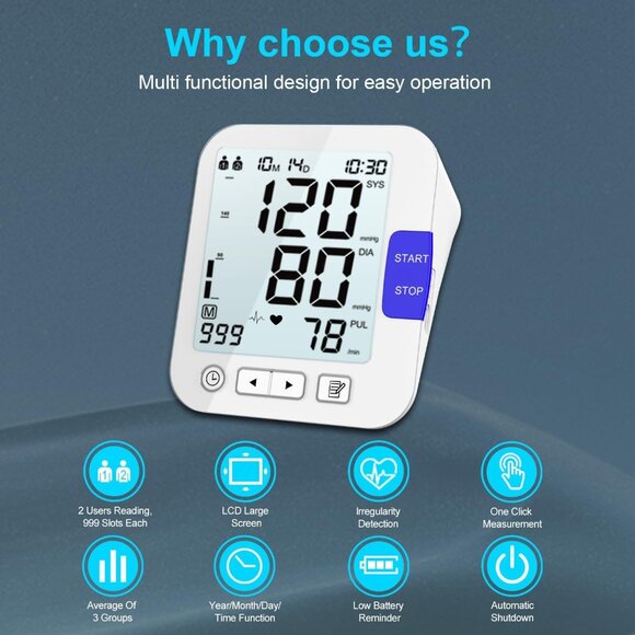 Blood Pressure Monitor Large Screen Machine Dual User XL 9"-17" Cuff Backlit LCD - Picture 6 of 11